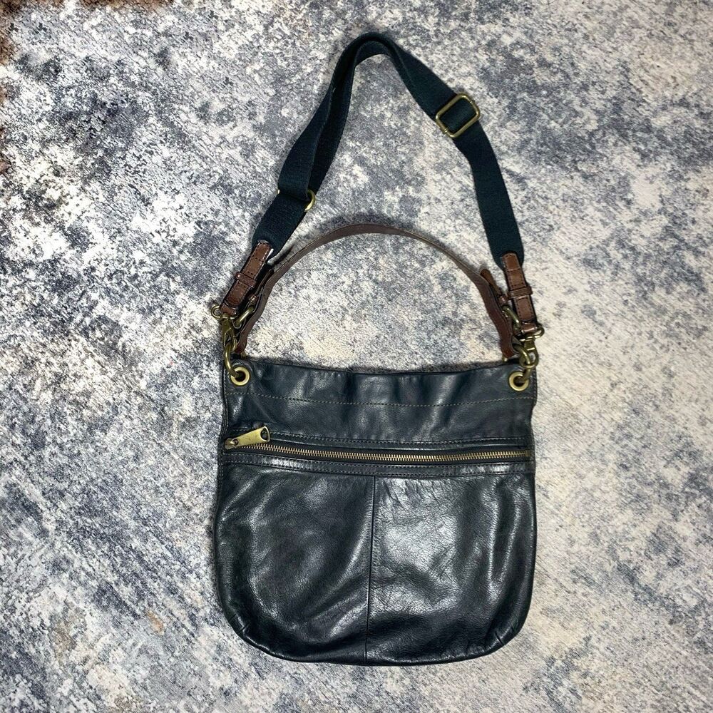 Fossil Black Leather Hobo Satchel Adjustable Strap Purse Women’s